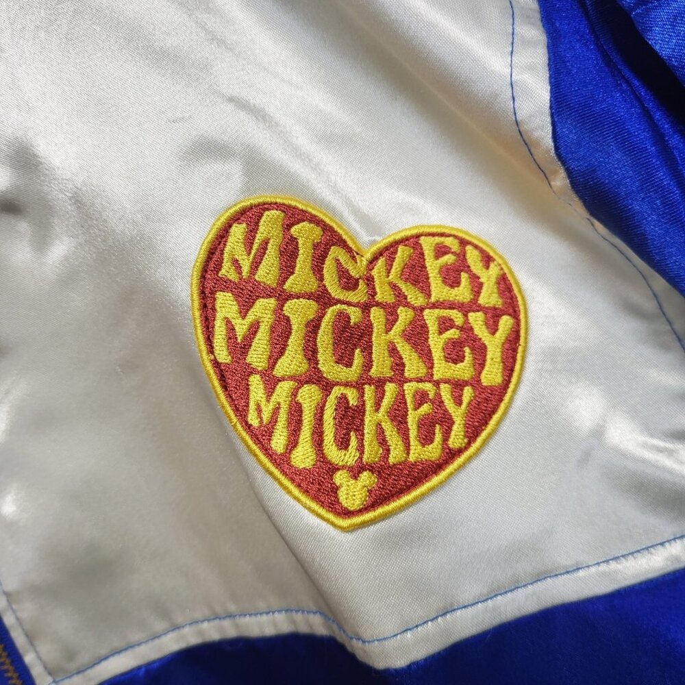DISNEY Mickey Mouse SUNSET Varsity Bomber Jacket Womens 1X Distressed - Picture 5 of 10